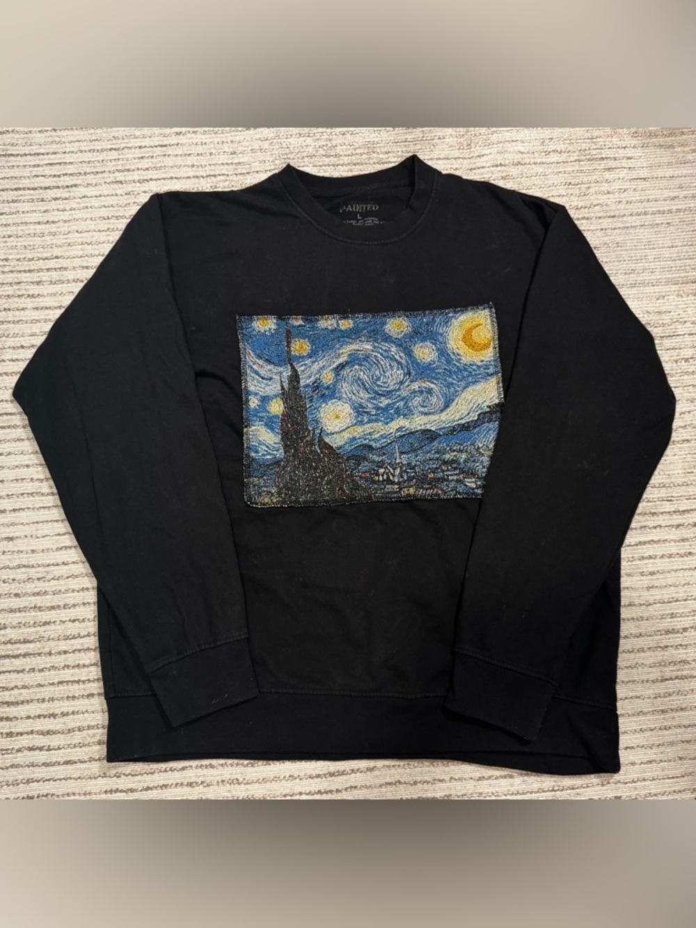 Van Gogh Starry Night Sweatshirt Womens Large‎ Black Graphic Crewneck Artsy